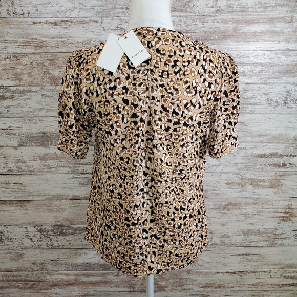 ELODIE Brown Leopard V-neck Pleated Blouse - Picture 2 of 9